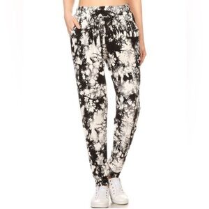 Women’s Black White Tie Dye Lounge High Rise Jogger Pants Size Large